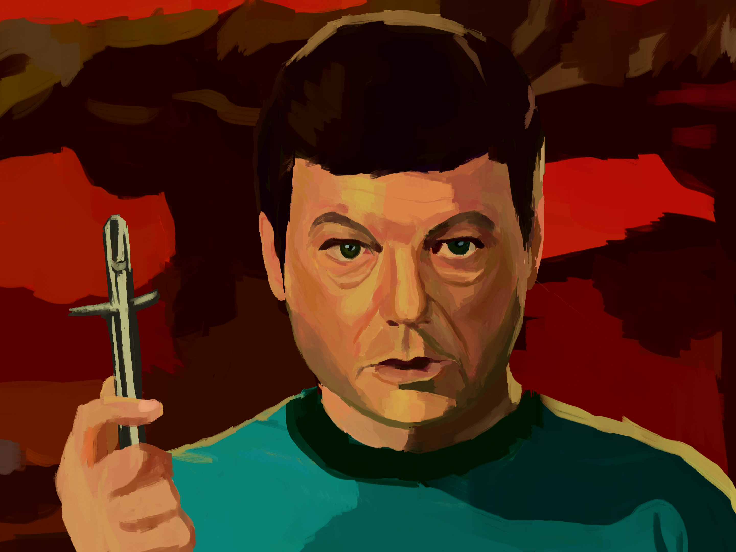 A digital painting of a screencap of Dr McCoy from Amok time